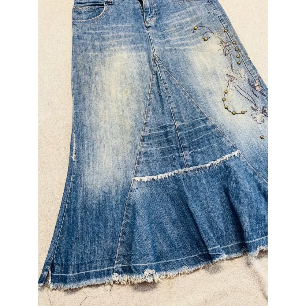 Faded Glory Originals Girls 8 Denim Skirt Butterfly Embroidered Studded Boho